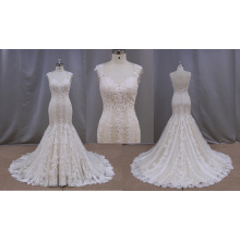 Factory Outlet Champagne Lace Applique Wedding Dress